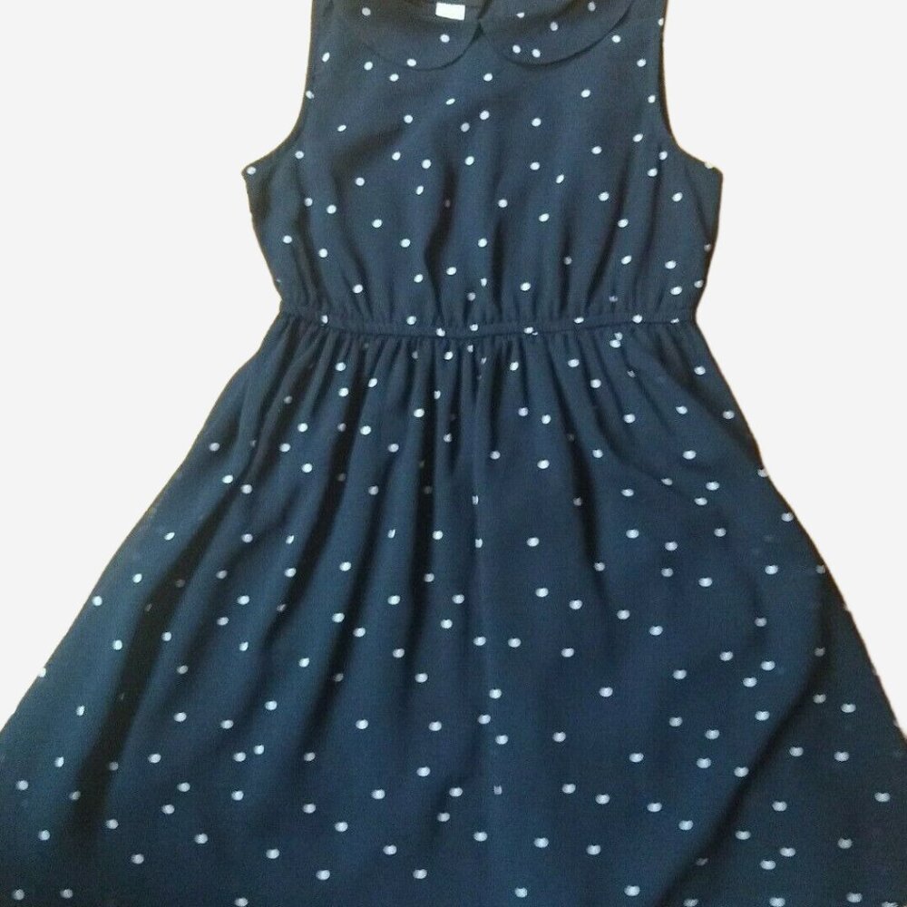 GIRLS NAVY POLKA DOT DRESS SIZE 10/12 (L)